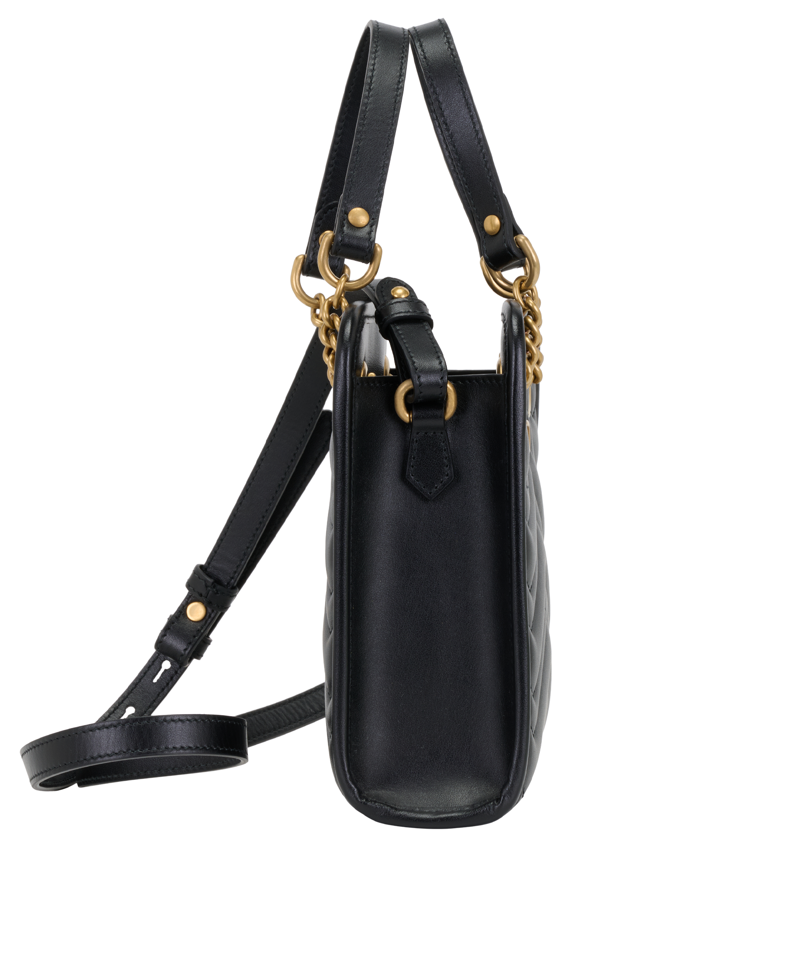 GG Marmont Matelasse Mini Crossbody, &pound;595, Handbags, Black, Leather, Side view